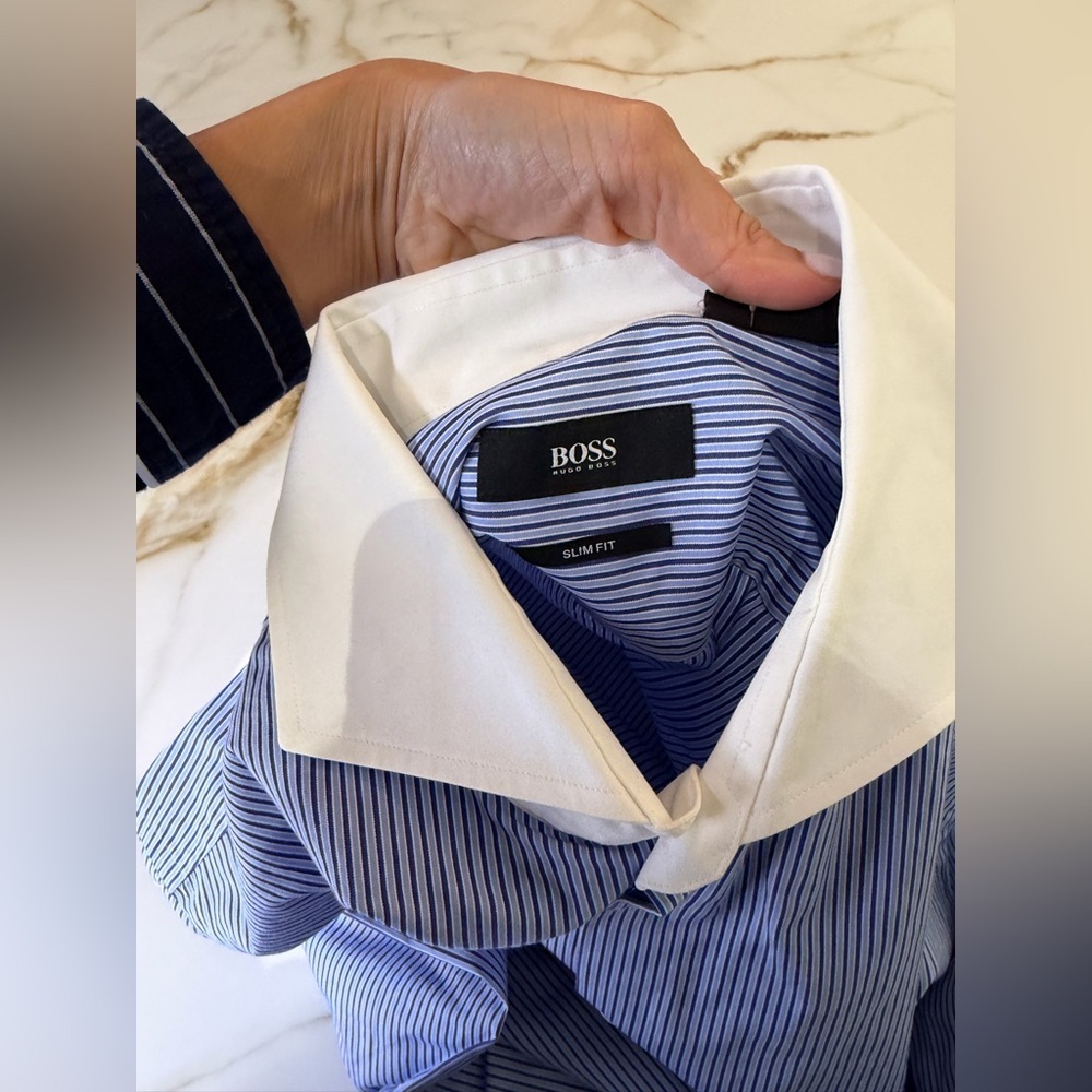 Hugo Boss Men's Blue Striped Shirt - Picture 6 of 8